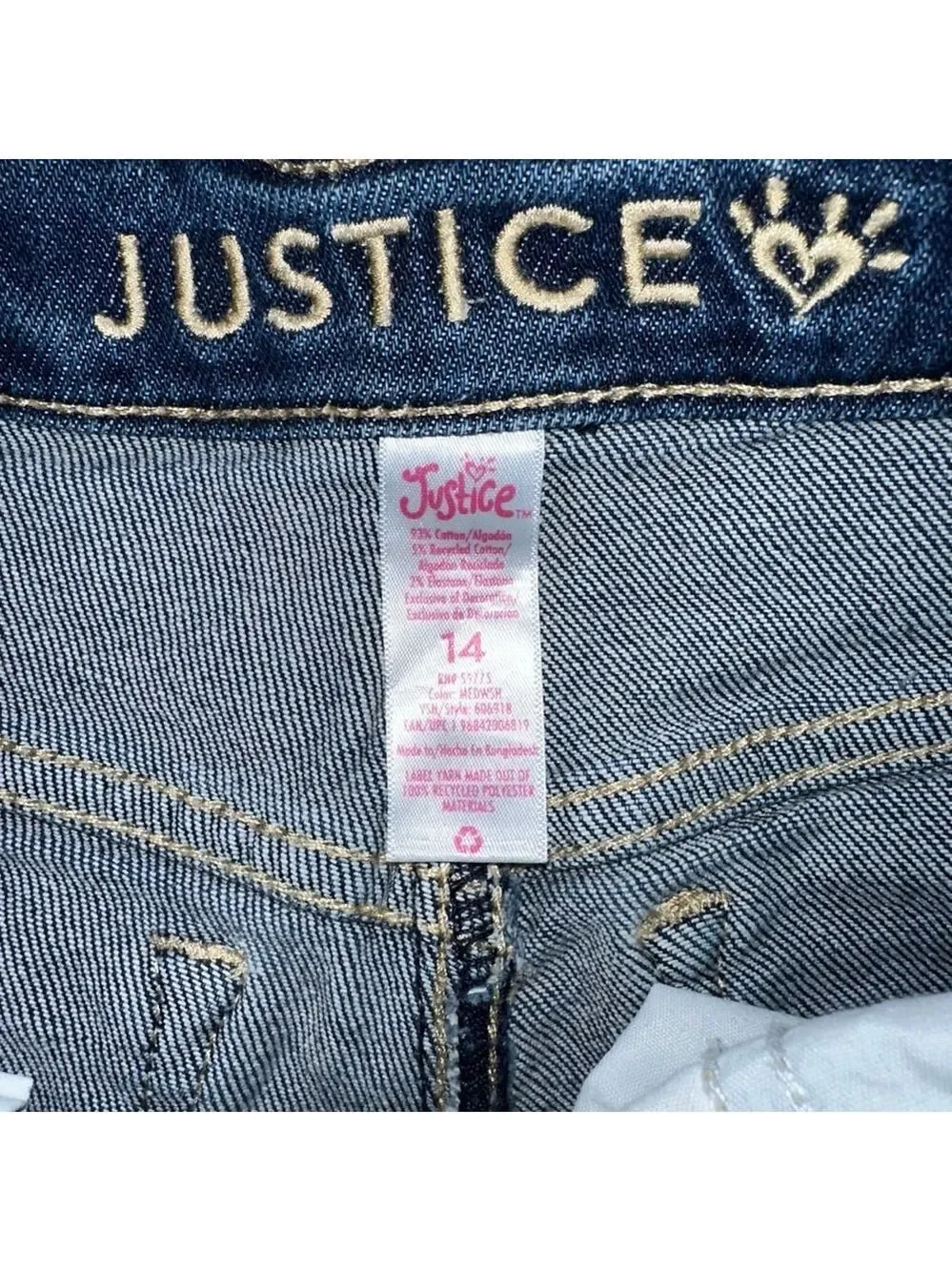 NWOT Girls Size 14 Justice Distressed Destroyed Blue Denim Jean Shorts Rainbow